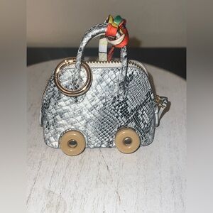 Silver Snake-Print Key & Card Holder with Beige Wheel Accents